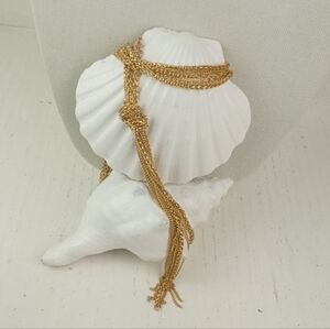 Boho Princess Golden Knotted Bolo Fringe Chain Necklace & Earrings